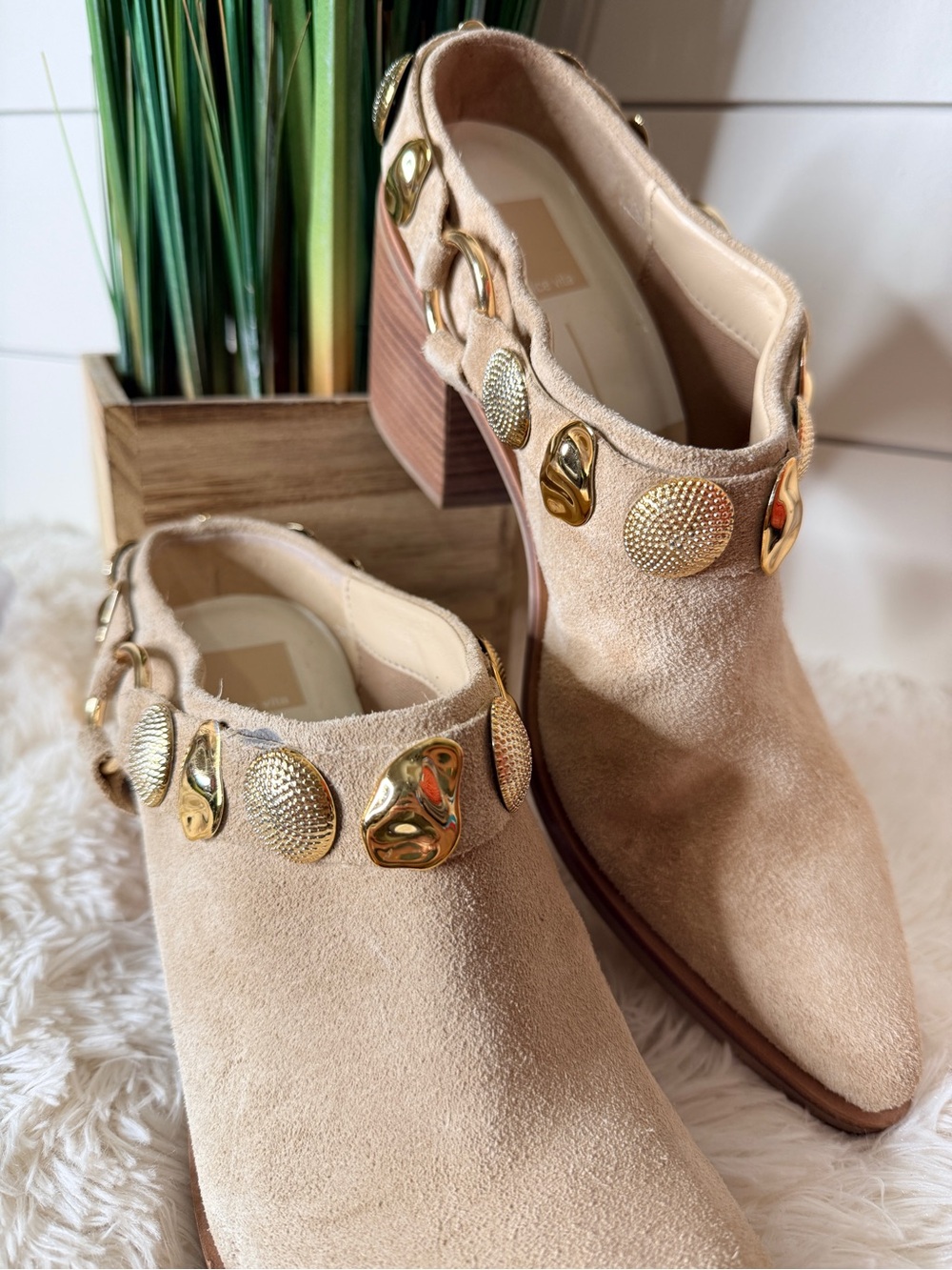 Dolce Vita Kanyon Suede Pointed Toe Western Embellished Mule Heels Tan Size 8.5 - Picture 5 of 12